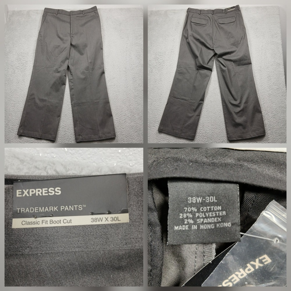 Express Trademark Pants Men 38x30 Classic Fit Boot Cut Gray‎ Stretch